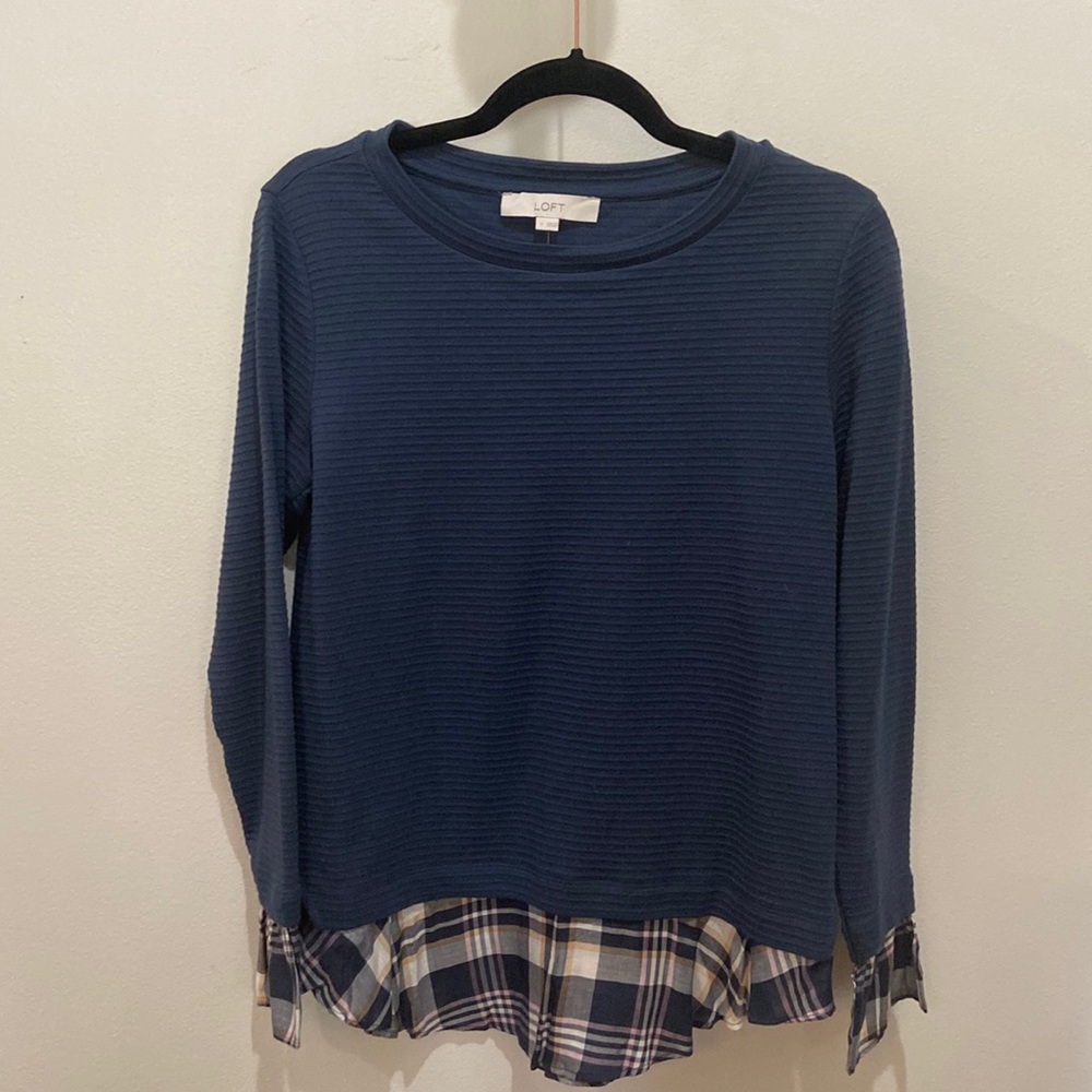 NET loft long sleeve flannel look top - small